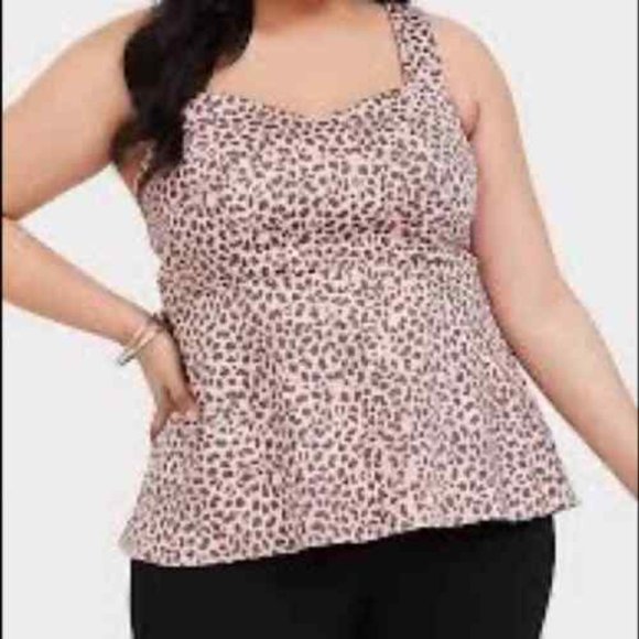 Torrid Leopard Print Sateen Peplum Sleeveless Open Back Blouse - Picture 1 of 8